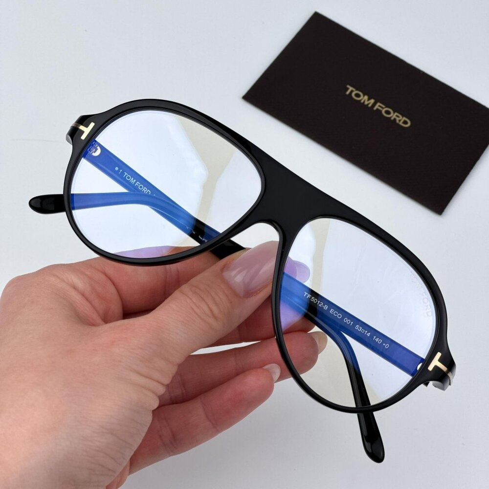 Tom Ford FT5012-B/V 001 Men BRAND NEW Eyeglasses Shiny Black Blue Block Pilot